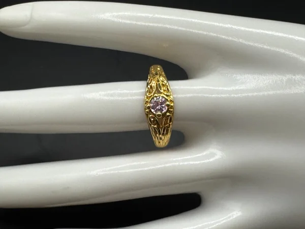 Vtg Gold Tone COP 1989 Castings On Parade Pink Crystal Ring Sz 8.25 - Image 2