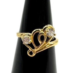 Vtg Gold Tone COP 1992 Castings On Parade Double Heart Crystal Ring Sz 5.25