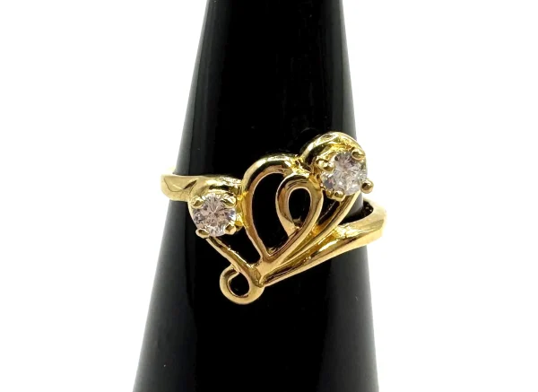 Vtg Gold Tone COP 1992 Castings On Parade Double Heart Crystal Ring Sz 5.25