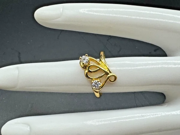 Vtg Gold Tone COP 1992 Castings On Parade Double Heart Crystal Ring Sz 5.25 - Image 2