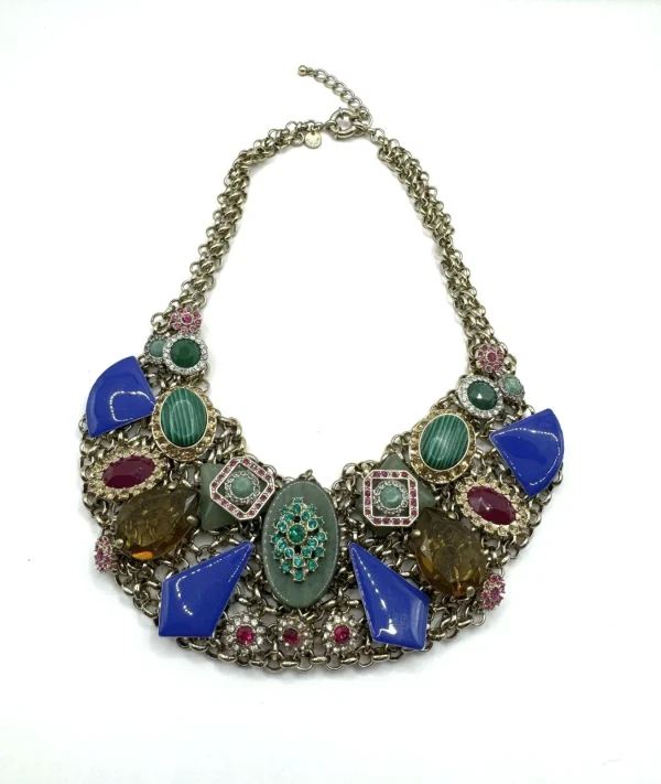 ZOE and SYD Enamel, Rhinstones & CABOCHON Gemstones 18" STATEMENT Necklace