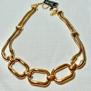 NWT Jones New York JNY Signed Gold Tone Chunky Statement 16" Necklace