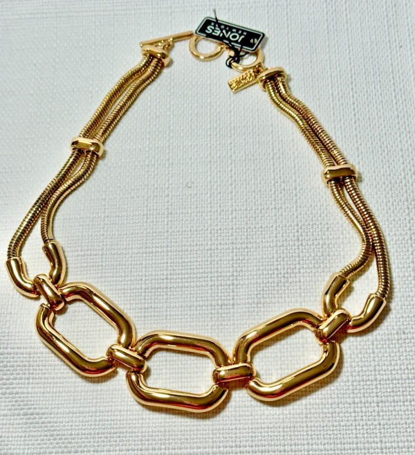 NWT Jones New York JNY Signed Gold Tone Chunky Statement 16" Necklace