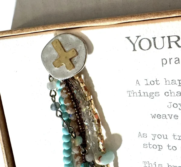 DEMDACO Your Journey Prayer Cross Bracelet Turquoise Multi-Strand Beads NIB