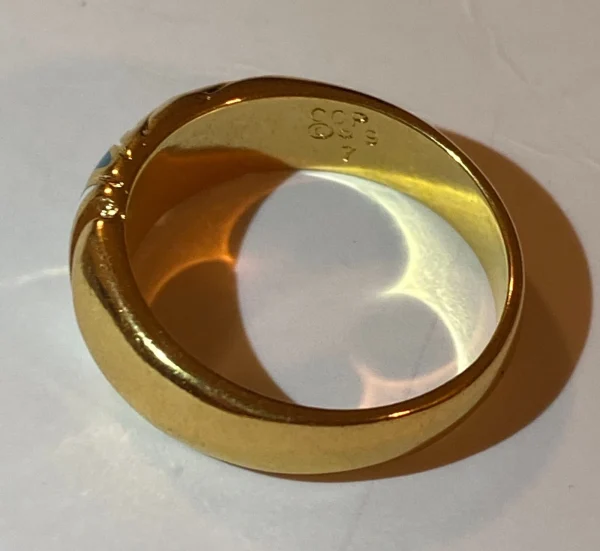 Gold Tone COP 89 Castings On Parade White Enamel & Inlaid Turquoise Ring Sz 7.25 - Image 4