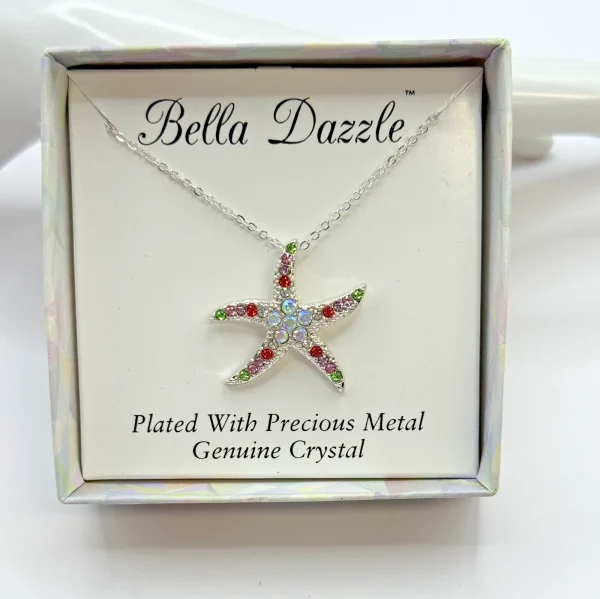 Bella Dazzle Genuince Crystal Silve Tone STARFISH 19" Necklace