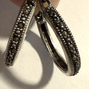 Vintage Sterling Silver and Marcasite Hoop Earrings Stamped 925 & Tested