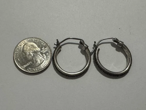 Vtg Sterling Silver and Marcasite Hoop Earrings Stamped 925 & Tested