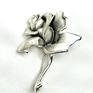 Vtg Rose Flower Napier Brushed Silver Toned Brooch Pin