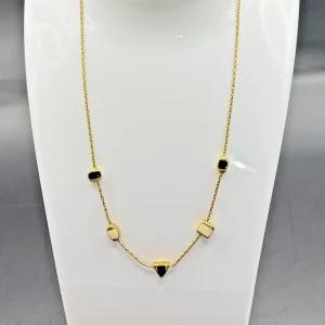 Vtg Signed Monet goldtone Cream & Black Enamel Delicate 14" Choker Necklace