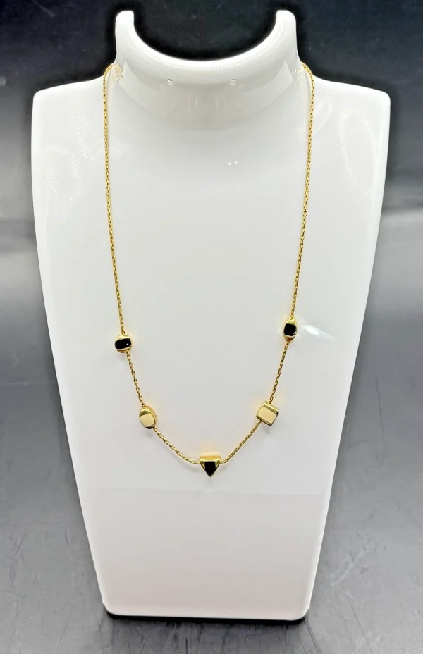 Vtg Signed Monet goldtone Cream & Black Enamel Delicate 14" Choker Necklace