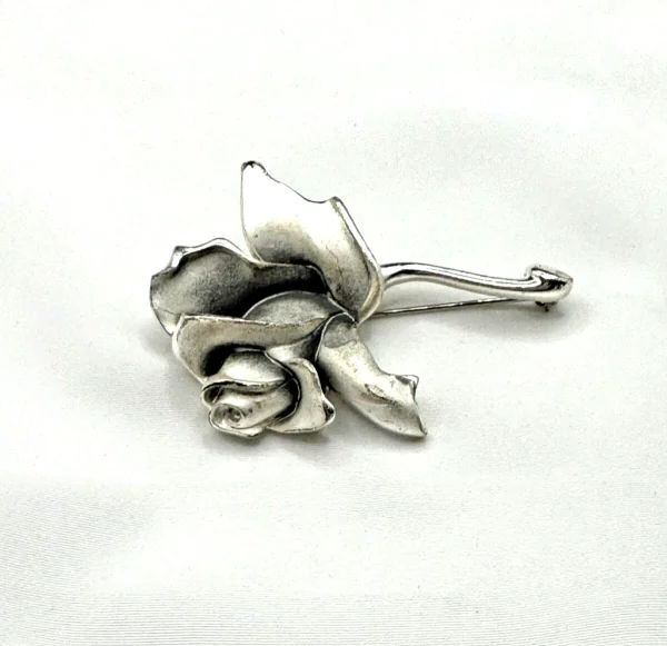 Vtg Rose Flower Napier Brushed Silver Toned Brooch Pin