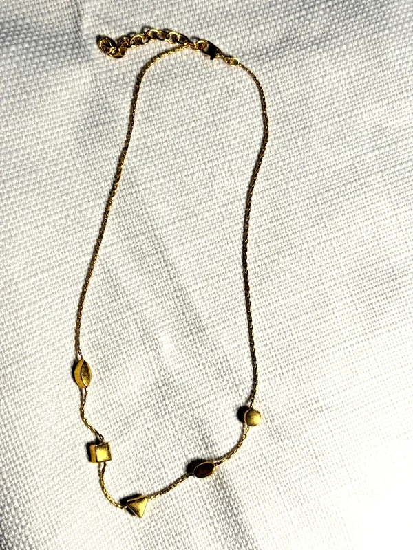 Vtg Signed Monet goldtone Cream & Black Enamel Delicate 14" Choker Necklace