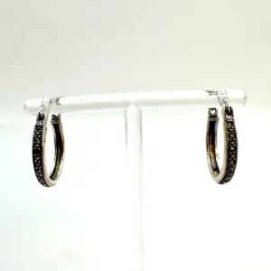 Vtg Sterling Silver and Marcasite Hoop Earrings Stamped 925 & Tested