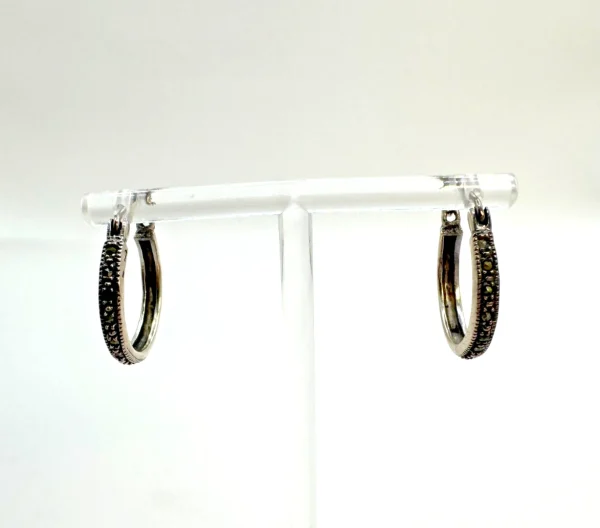 Vtg Sterling Silver and Marcasite Hoop Earrings Stamped 925 & Tested