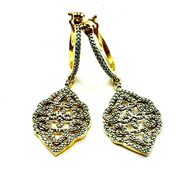 Vtg Two-Tone Stamped Karis Sts Boho Style Dangle Earrings