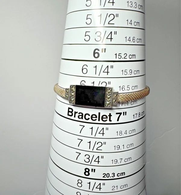 Marcasite Black Onyx Sterling Silver Mesh 6.5" Bracelet Signed SU 925 Thailand