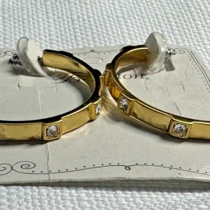 Brighton Gold Crystals Meridian Zenith Station Hammered Hoop Earrings New