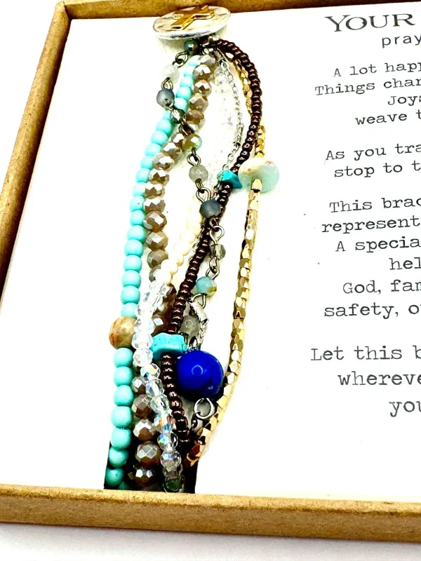 DEMDACO Your Journey Prayer Cross Bracelet Turquoise Multi-Strand Beads NIB