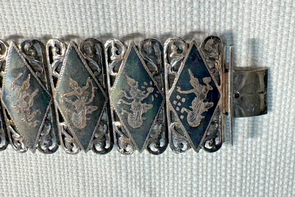 Antique Siam Sterling Amfarco Dancers 6-3/4" Panel Bracelet 61 grams