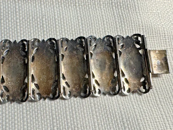 Antique Siam Sterling Amfarco Dancers 6-3/4" Panel Bracelet 61 grams