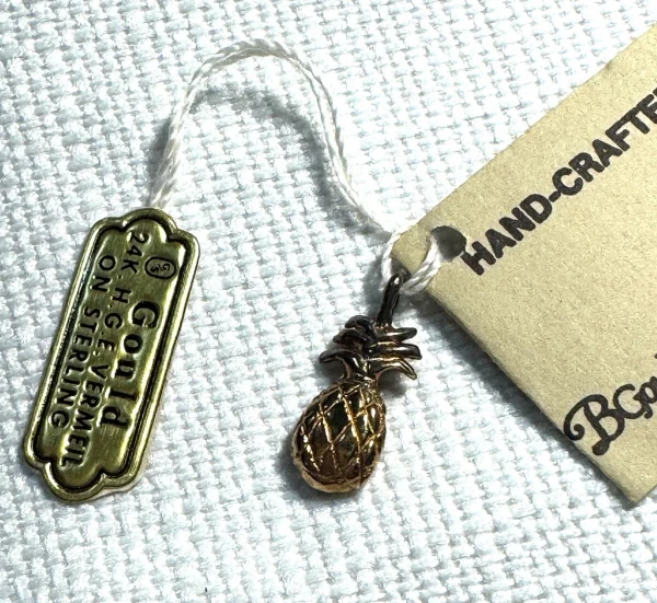Vtg 24K HGE Vermeil on Sterling Silver BGould Signed Pineapple Charm B Gould