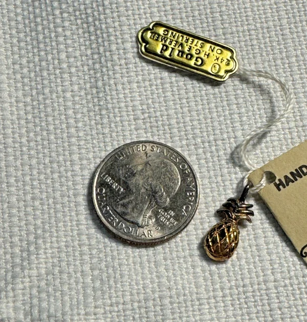 Vtg 24K HGE Vermeil on Sterling Silver BGould Signed Pineapple Charm B Gould