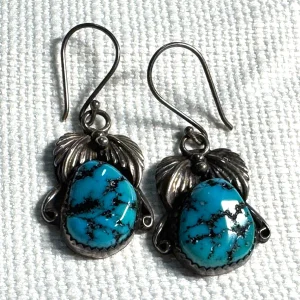 Vintage Sterling Silver Turquoise Native Earrings Signed BJ