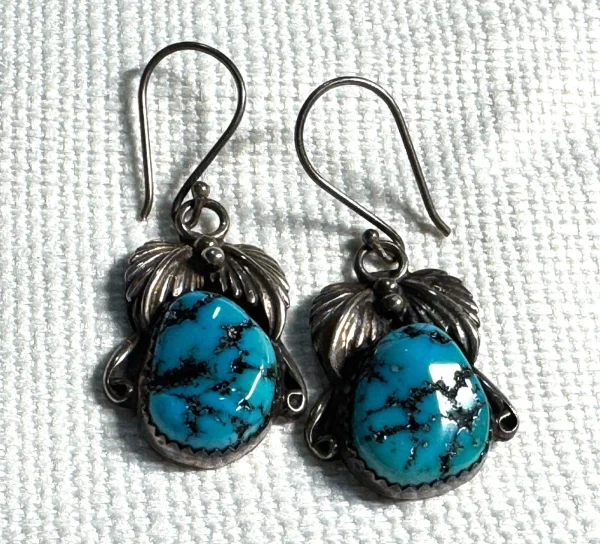 Vtg Sterling Silver Turquoise Native Earrings Signed BJ