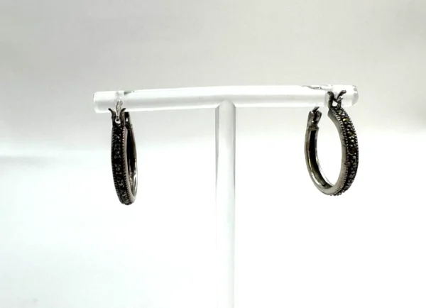 Vtg Sterling Silver and Marcasite Hoop Earrings Stamped 925 & Tested - Image 2