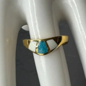 Vtg Gold Tone COP 1989 Castings On Parade Enamel & Inlaid Turquoise Ring Sz 7