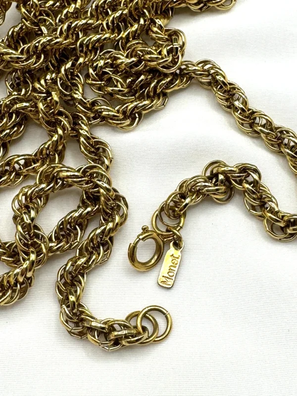 Vtg Monet Gold Tone Classic Twisted Rope Chain 55" Necklace