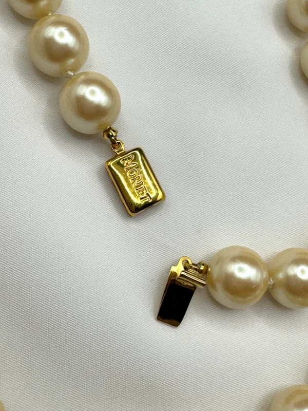 Vtg MONET Faux Pearl 24" Necklace