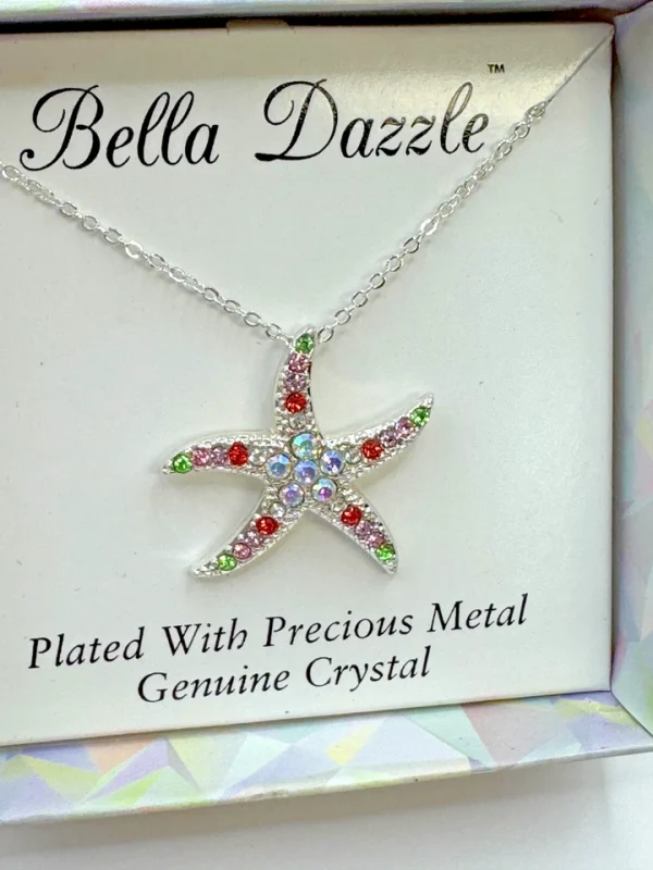 Bella Dazzle Genuince Crystal Silve Tone STARFISH 19" Necklace