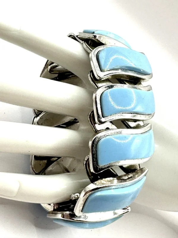 1950's Lucite Accordion Expansion Cuff Blue Stamped - Japan