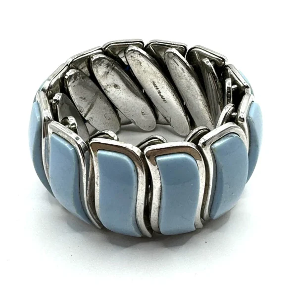 1950's Lucite Accordion Expansion Cuff Blue Stamped - Japan