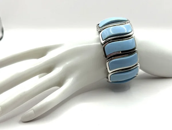 1950's Lucite Accordion Expansion Cuff Blue Stamped - Japan