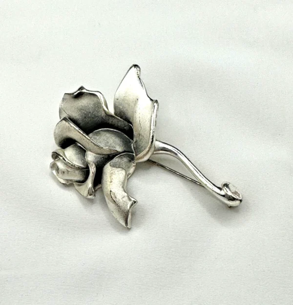 Vtg Rose Flower Napier Brushed Silver Toned Brooch Pin