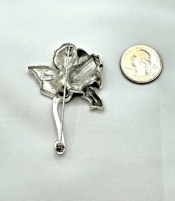 Vtg Rose Flower Napier Brushed Silver Toned Brooch Pin