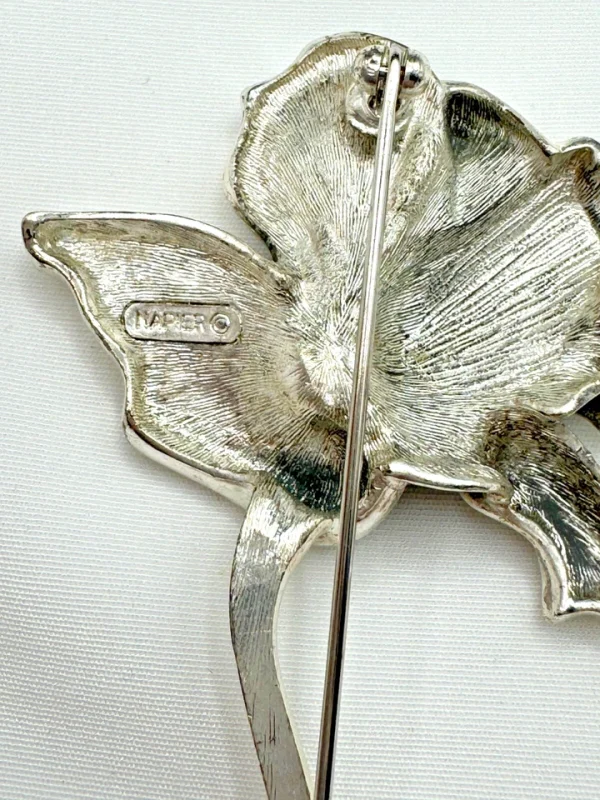 Vtg Rose Flower Napier Brushed Silver Toned Brooch Pin