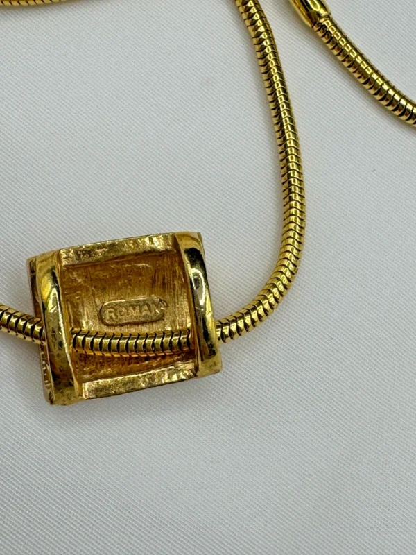 ROMA Gold Tone 16" Necklace Chain Rhinestone Pendant
