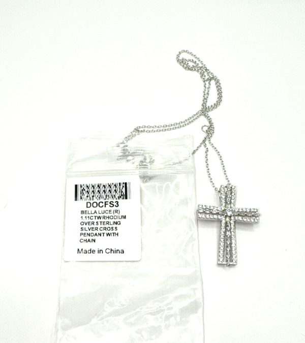 Bella Luce® 1.11ctw Rhodium over Sterling Silver CROSS Pendant w/ 18" Chain - Image 6