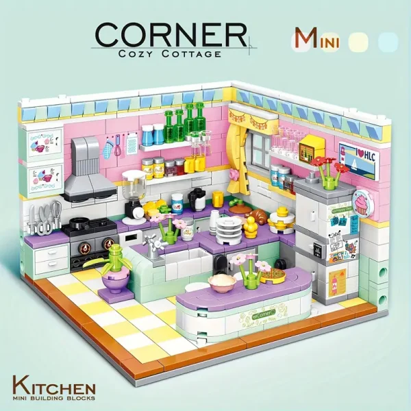 595pcs Creative DIY Kitchenette Model Scene Building Bricks