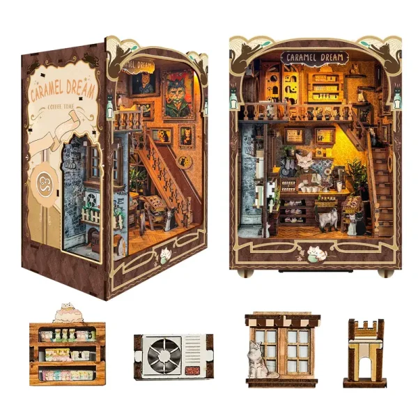 Caramel Dreams Cat Cafe Wooden Assembly Model Kit