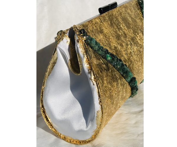 Genuine Raw Emerald Plated in 24K Gold ~ OOAK Clutch Purse - Image 4