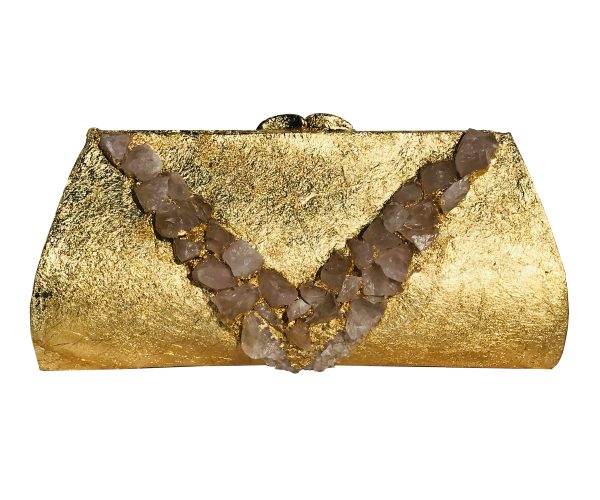 Raw Rose Quartz Chunks 24K Plated in Gold ~ OOAK Clutch Purse