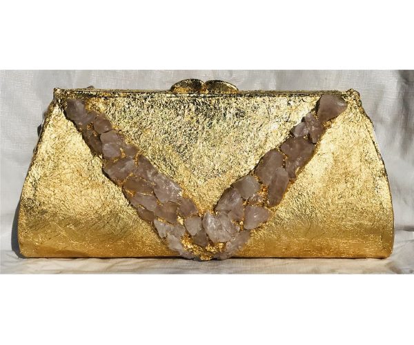 Raw Rose Quartz Chunks 24K Plated in Gold ~ OOAK Clutch Purse - Image 2