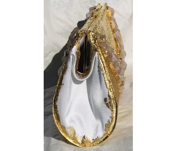 Raw Rose Quartz Chunks 24K Plated in Gold ~ OOAK Clutch Purse - Image 4