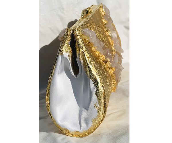 Raw Rose Quartz Chunks 24K Plated in Gold ~ OOAK Clutch Purse - Image 3