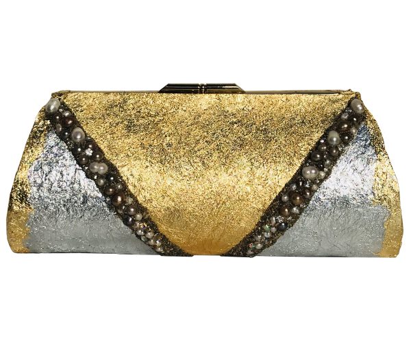 Pearls Beach Sand Plated in 24K Gold & Sterling Silver ~ OOAK Clutch Purse